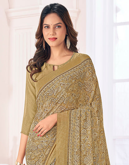 Light Mehndi Green Georgette Printed Saree