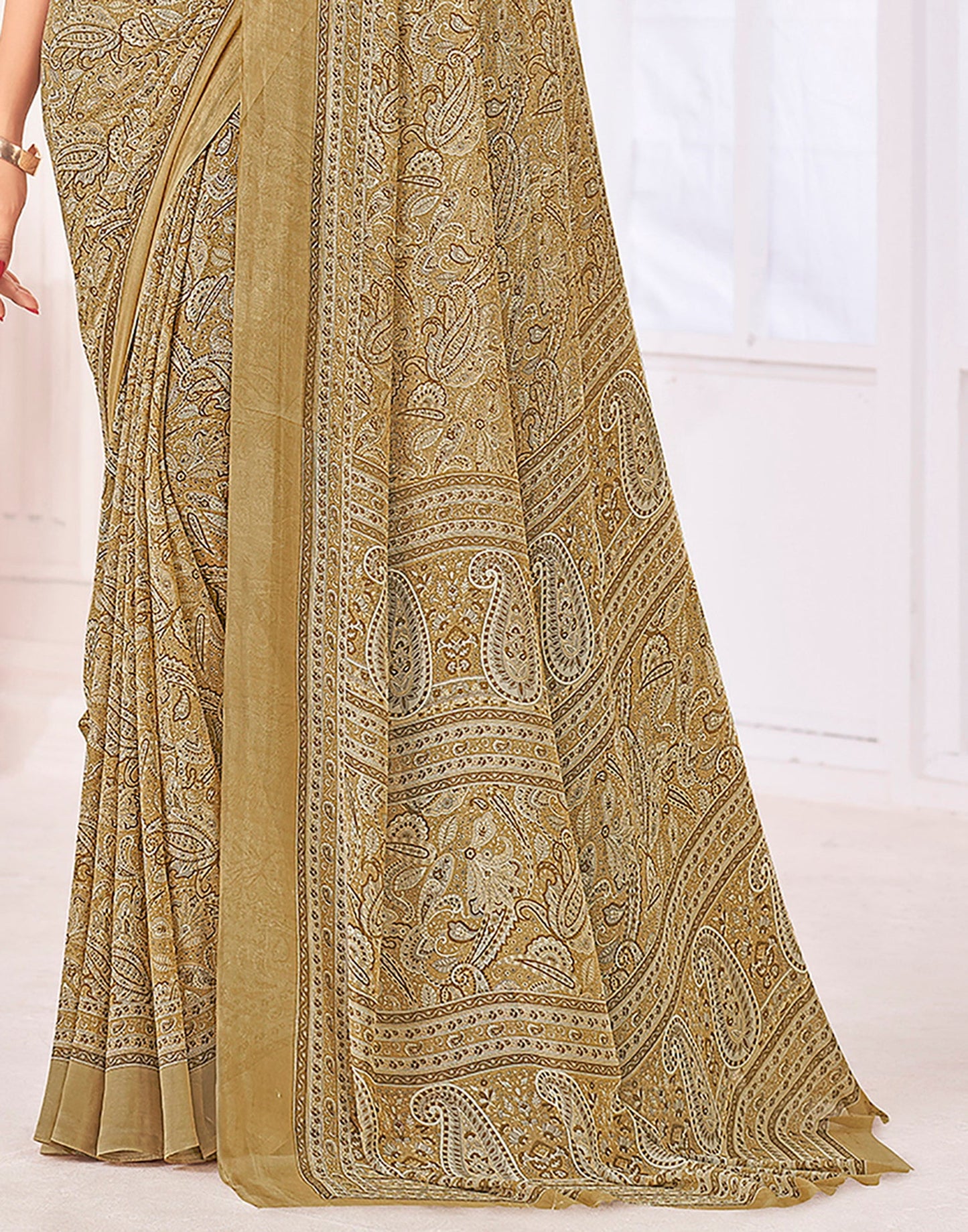 Light Mehndi Green Georgette Printed Saree