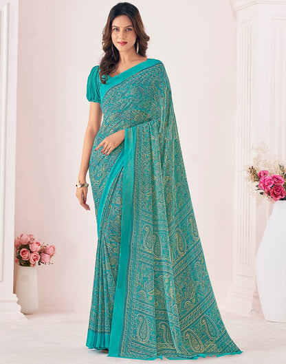 Rama Green Georgette Printed Saree