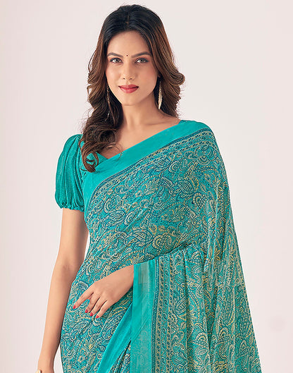Rama Green Georgette Printed Saree