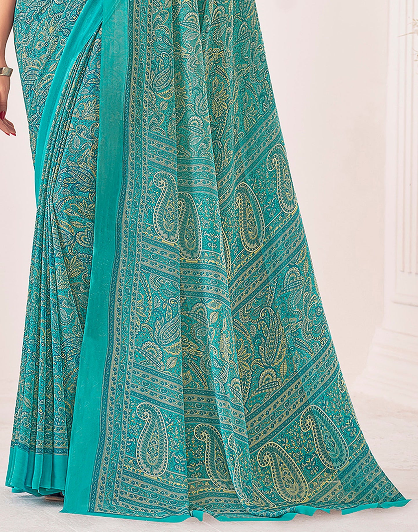 Rama Green Georgette Printed Saree