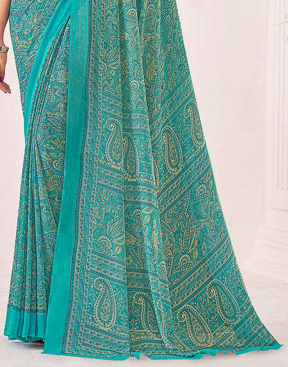 Rama Green Georgette Printed Saree