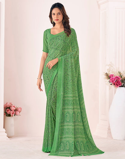 Light Green Georgette Printed Saree