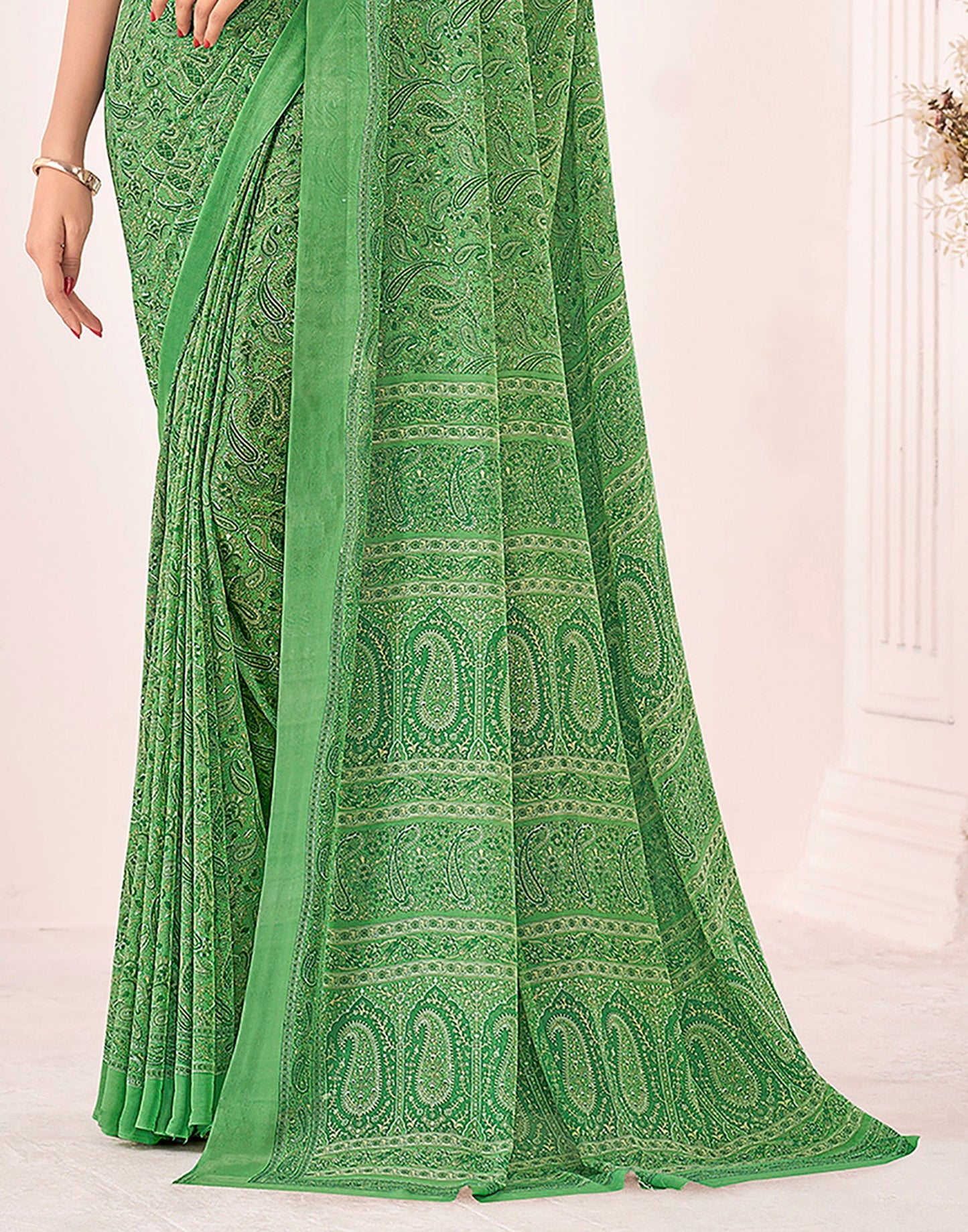 Light Green Georgette Printed Saree