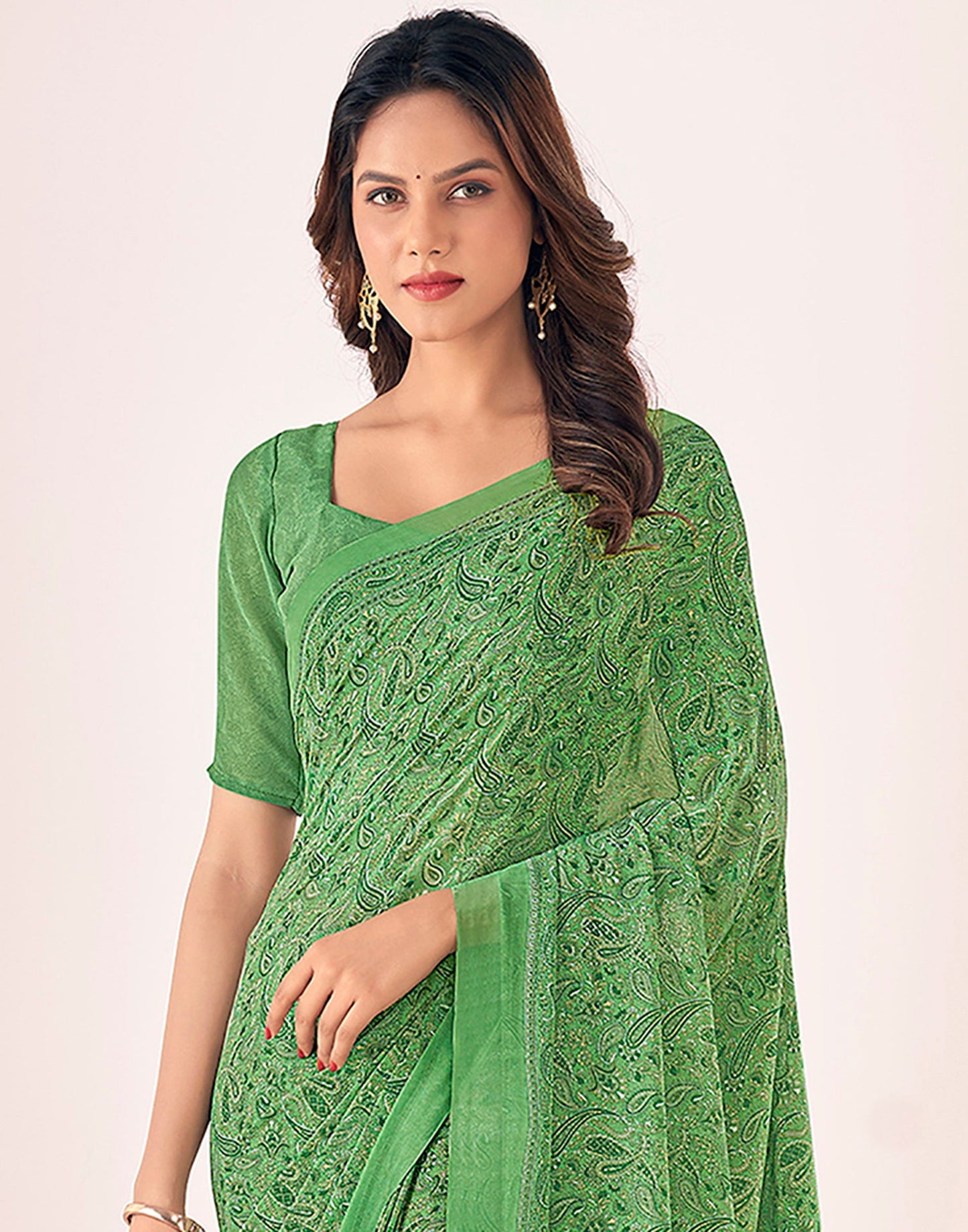 Light Green Georgette Printed Saree
