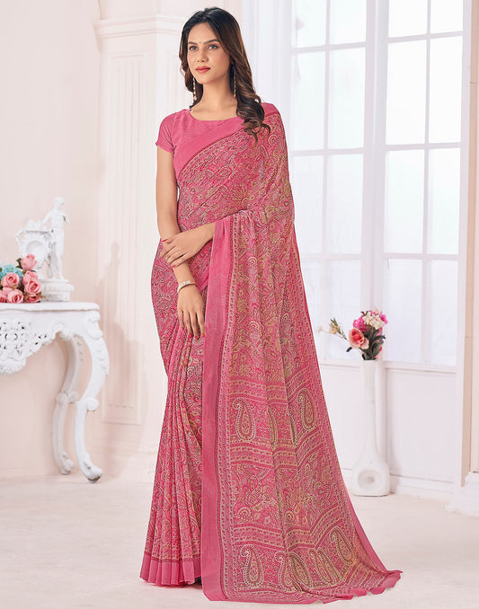 Light Pink Georgette Printed Saree