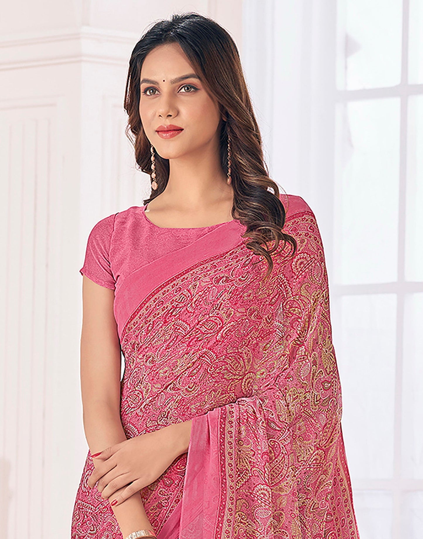 Light Pink Georgette Printed Saree