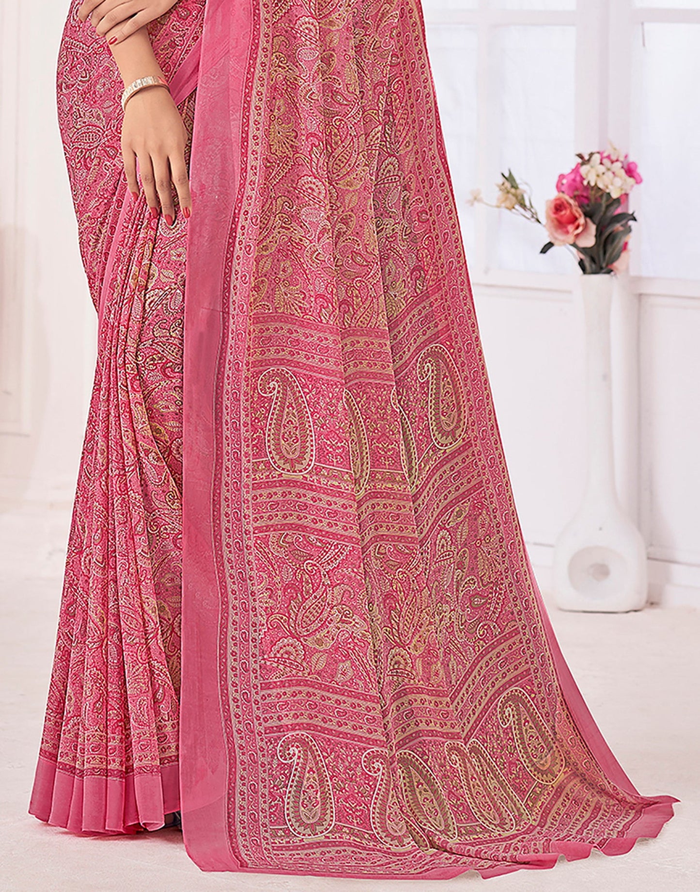 Light Pink Georgette Printed Saree
