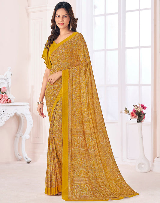 Mustard Yellow Georgette Printed Saree