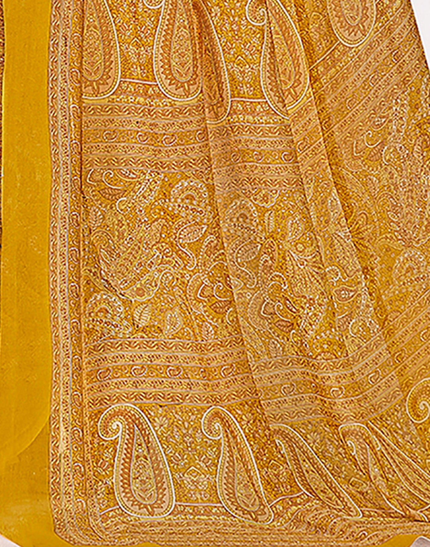 Mustard Yellow Georgette Printed Saree