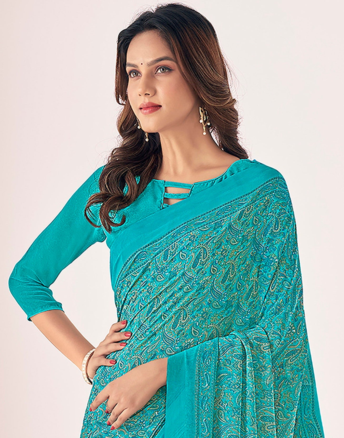 Rama Green Georgette Printed Saree