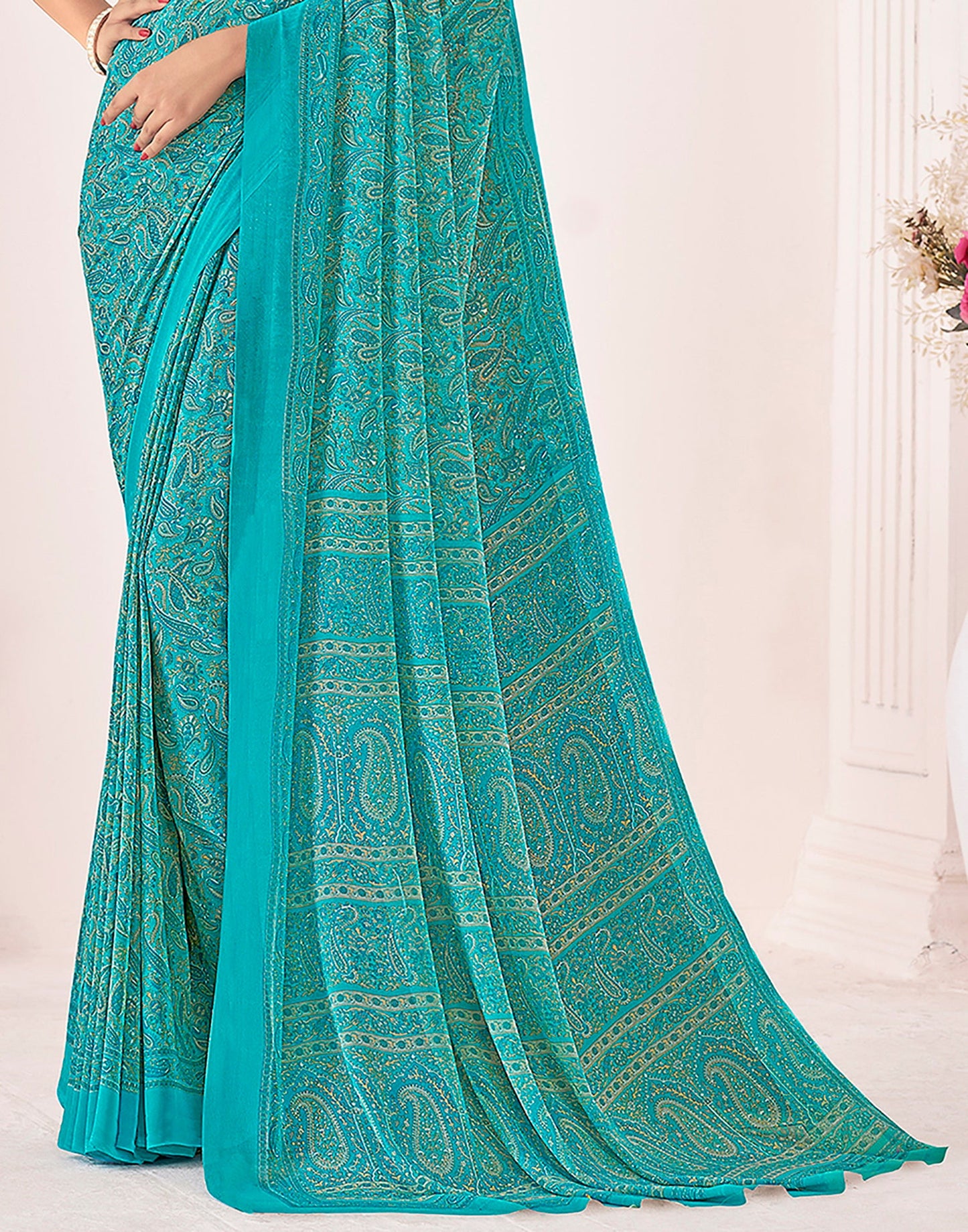 Rama Green Georgette Printed Saree