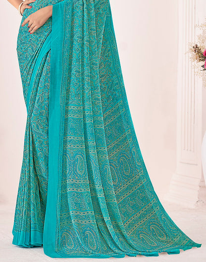 Rama Green Georgette Printed Saree