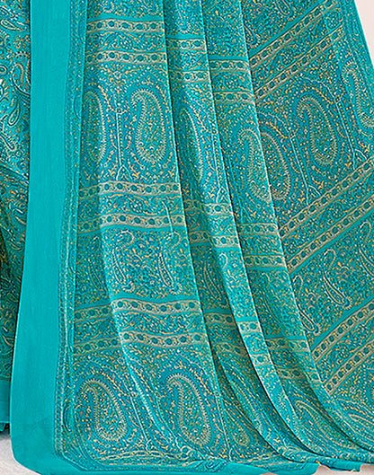 Rama Green Georgette Printed Saree