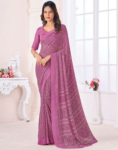 Dusty Pink Georgette Printed Saree
