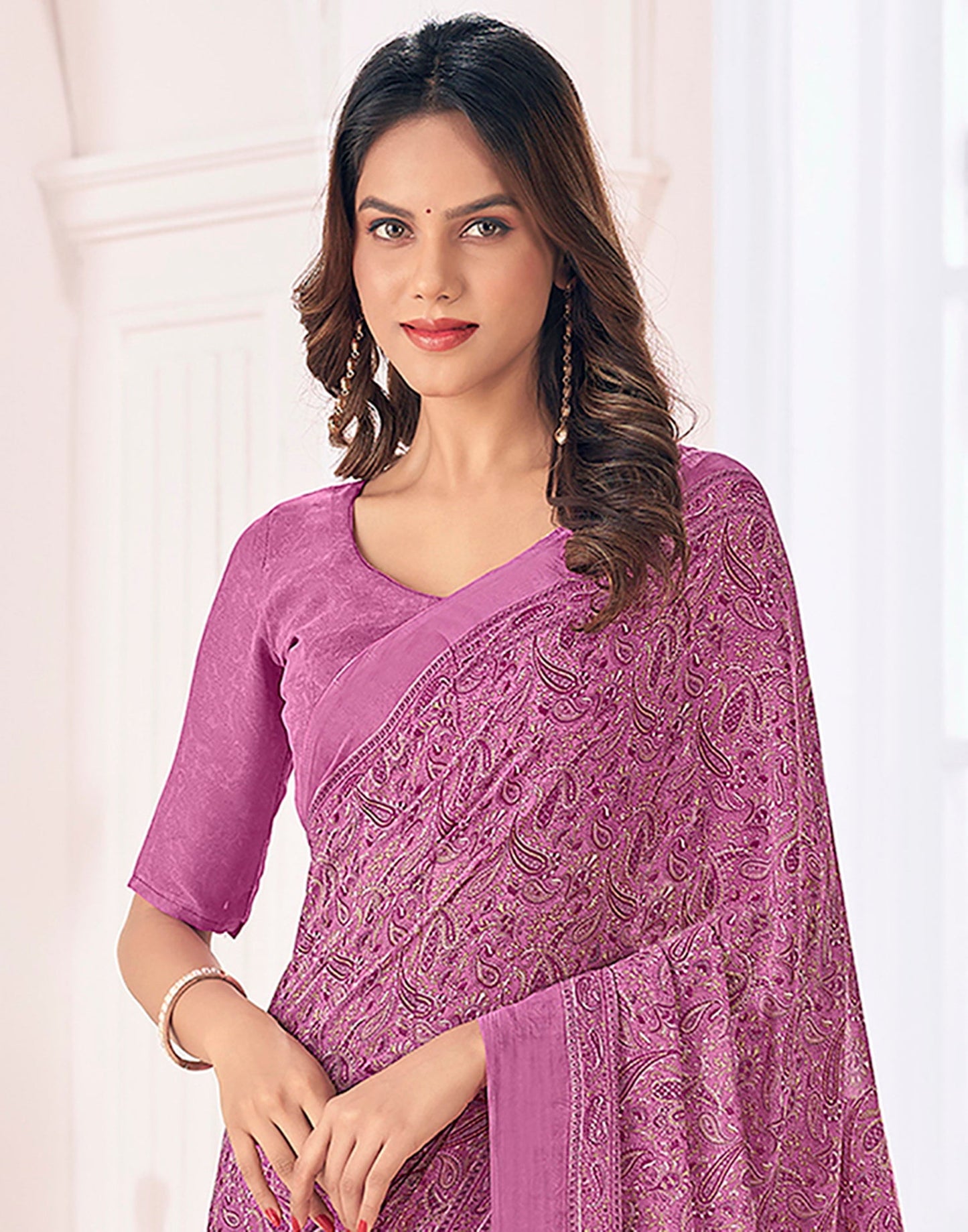 Dusty Pink Georgette Printed Saree