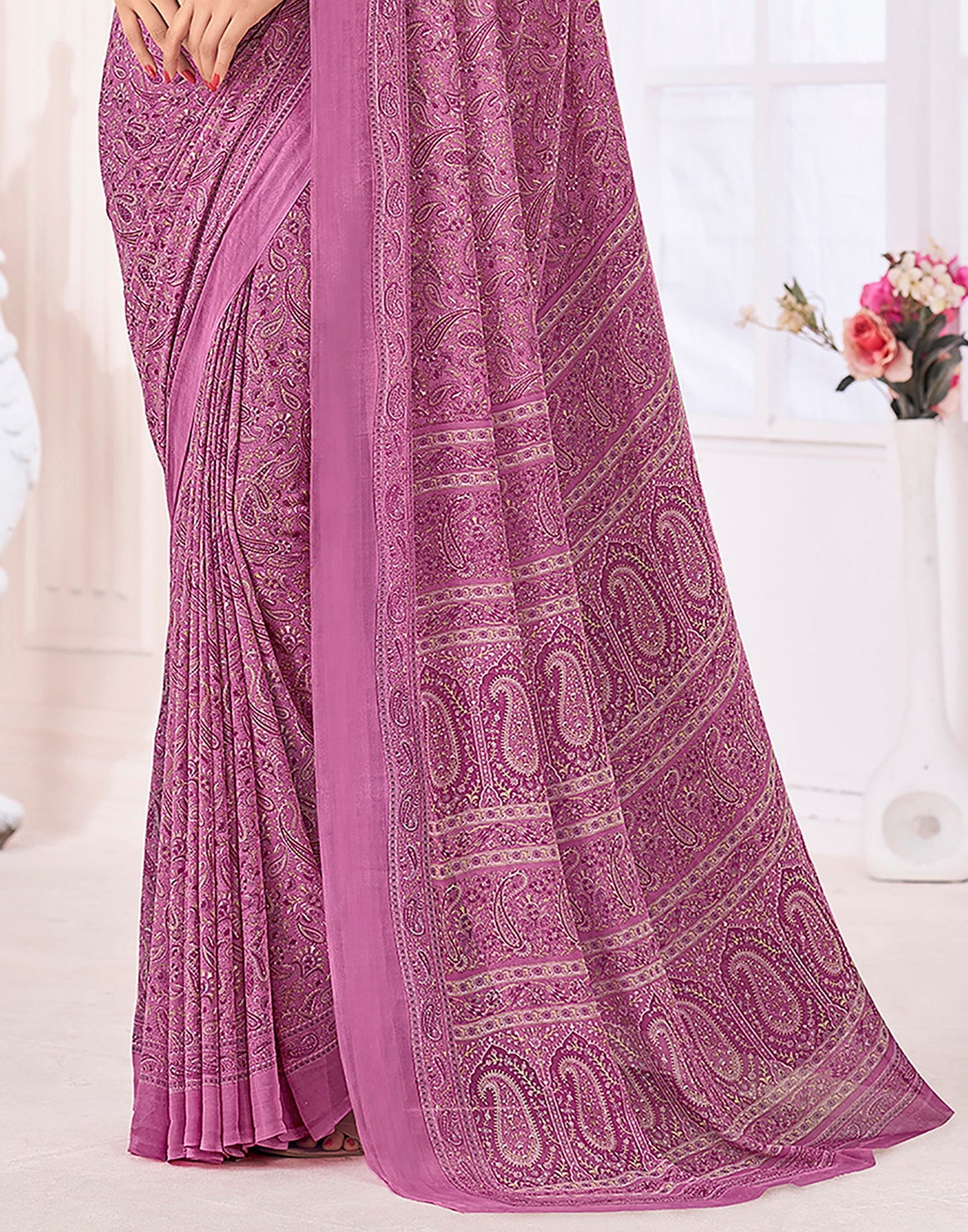 Dusty Pink Georgette Printed Saree