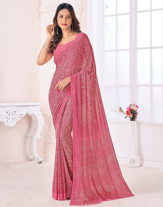 Pink Georgette Printed Saree