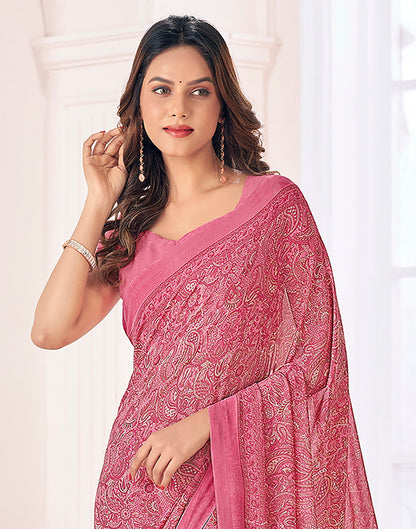 Pink Georgette Printed Saree