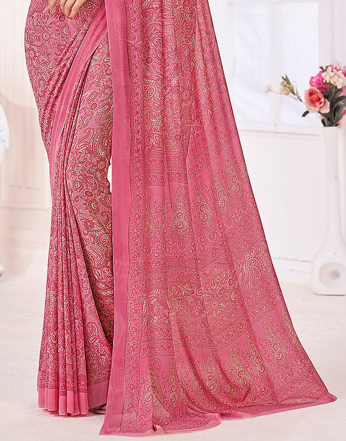 Pink Georgette Printed Saree
