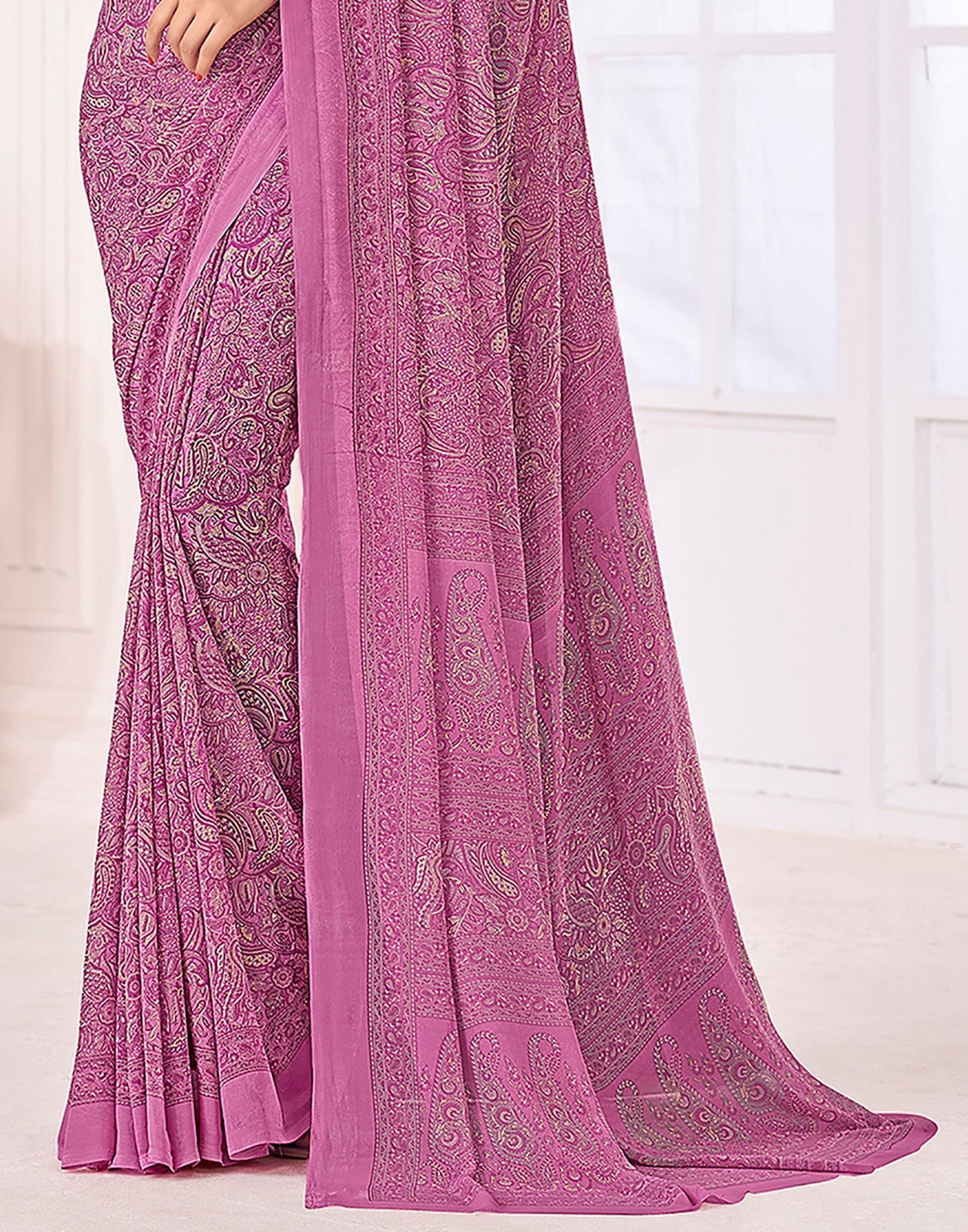 Dusty Pink Georgette Printed Saree