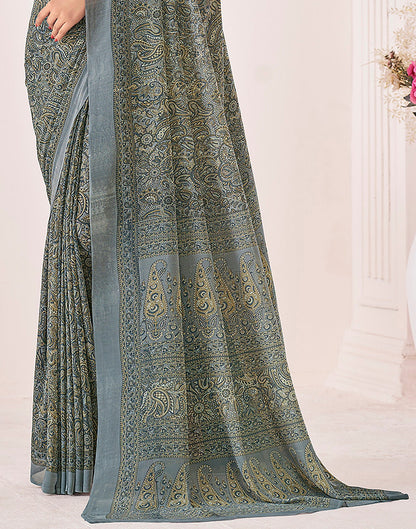 Dark Grey Georgette Printed Saree