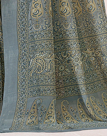 Dark Grey Georgette Printed Saree