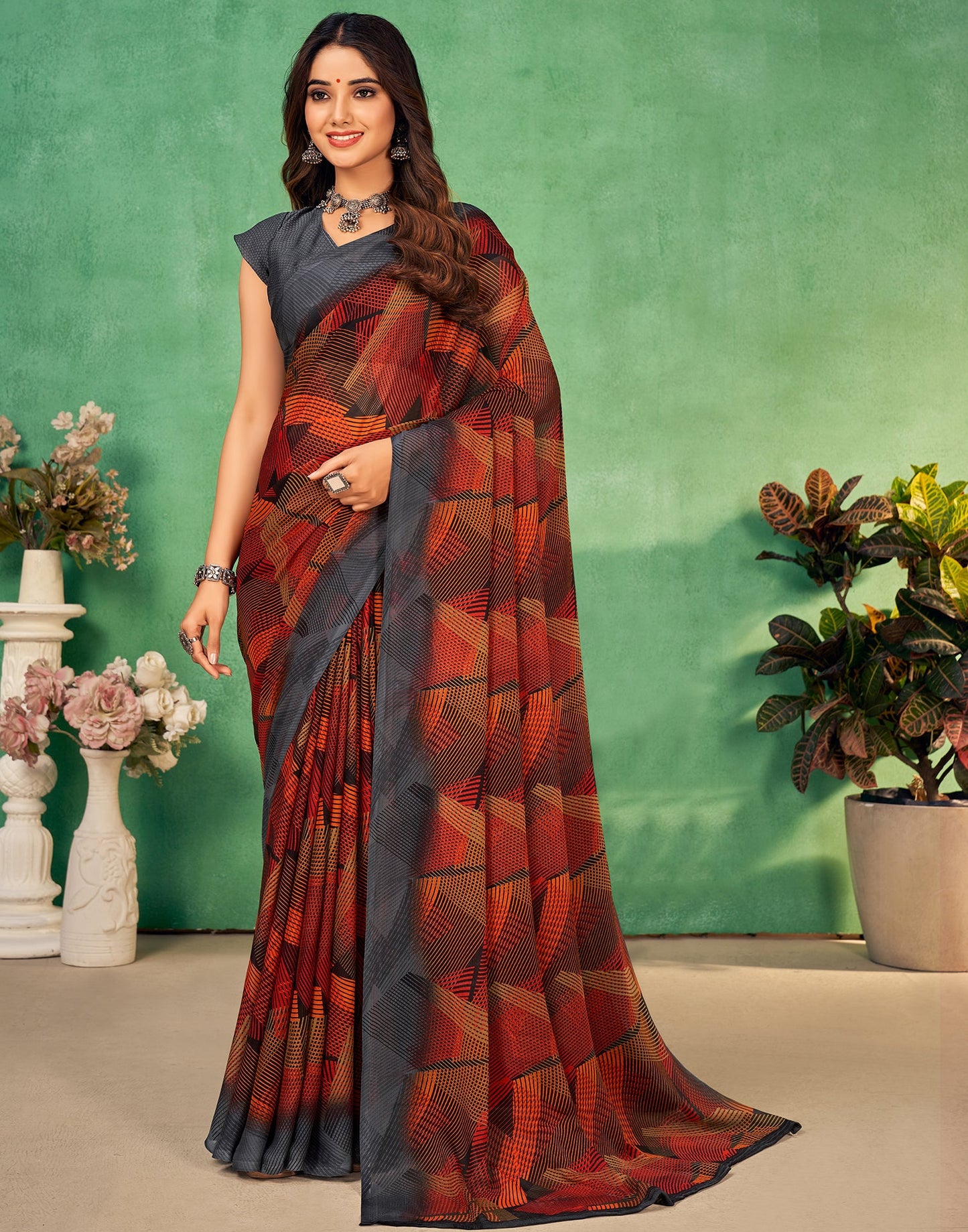 Maroon Chiffon Printed Saree