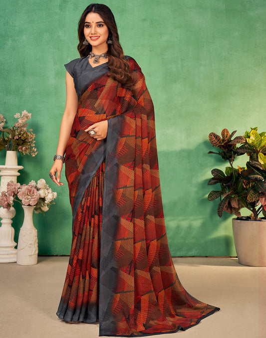 Maroon Chiffon Printed Saree