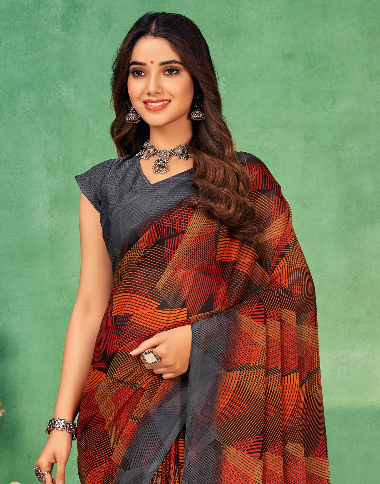 Maroon Chiffon Printed Saree