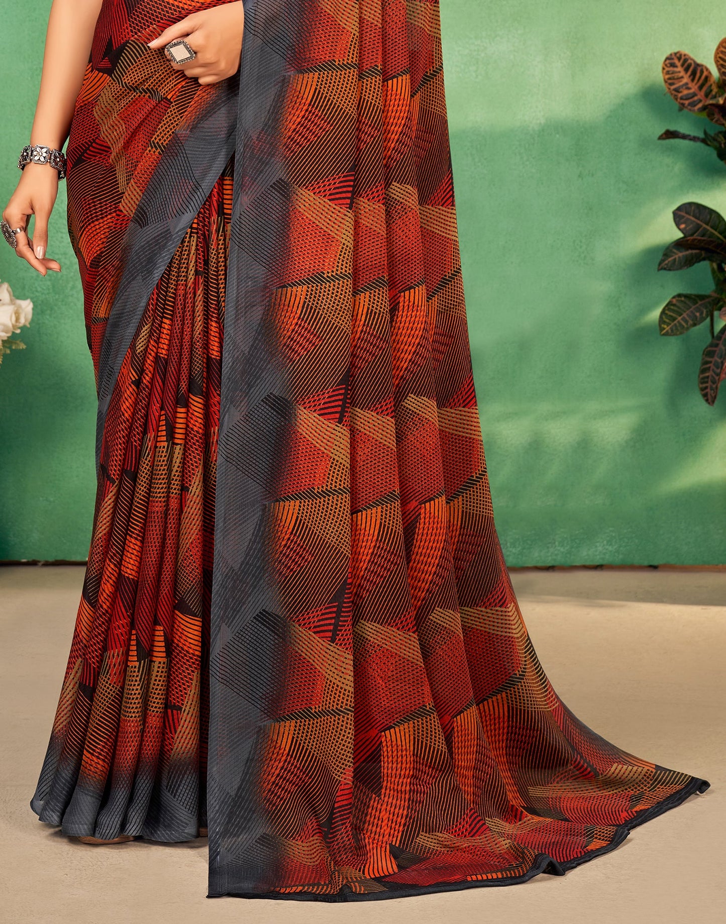 Maroon Chiffon Printed Saree