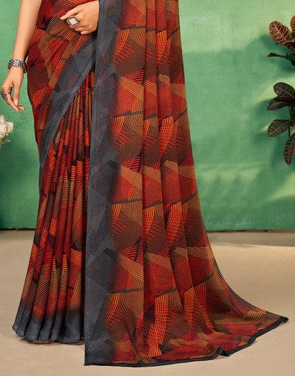 Maroon Chiffon Printed Saree