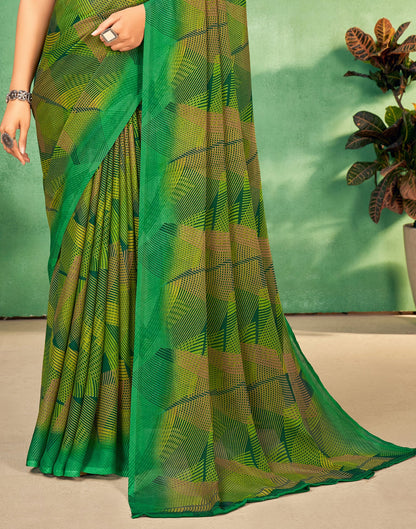 Green Chiffon Printed Saree