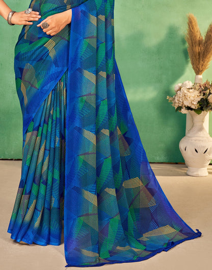 Blue Chiffon Printed Saree