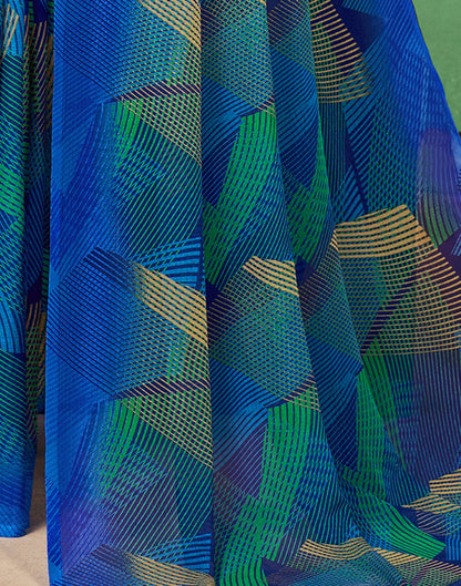 Blue Chiffon Printed Saree