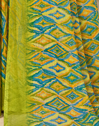 Olive Green Chiffon Printed Saree