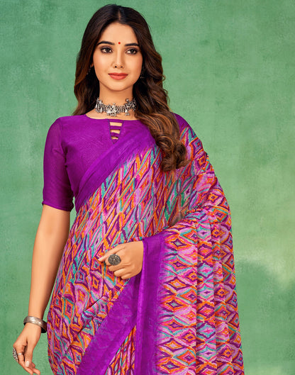 Dark Pink Chiffon Printed Saree