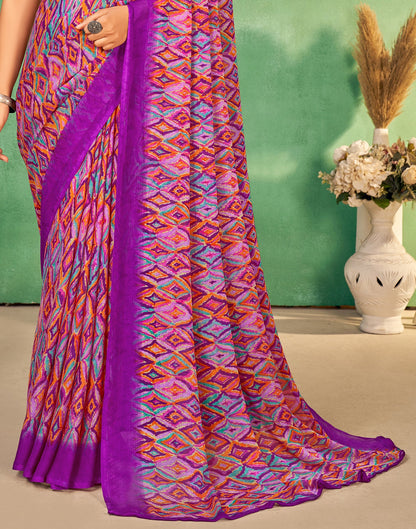 Dark Pink Chiffon Printed Saree