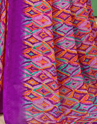 Dark Pink Chiffon Printed Saree