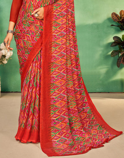Orange Chiffon Printed Saree