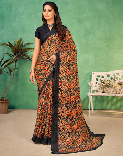 Mustard Yellow Chiffon Printed Saree