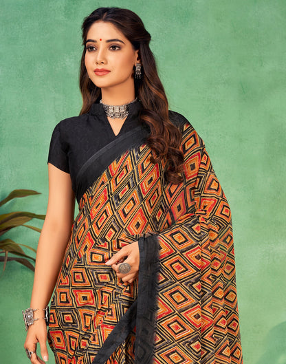 Mustard Yellow Chiffon Printed Saree