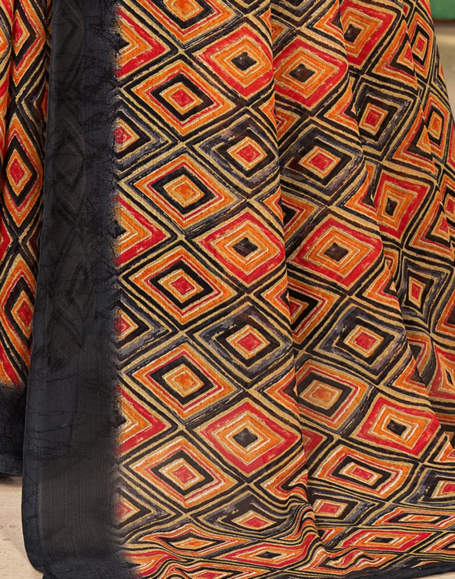 Mustard Yellow Chiffon Printed Saree