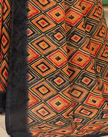 Mustard Yellow Chiffon Printed Saree