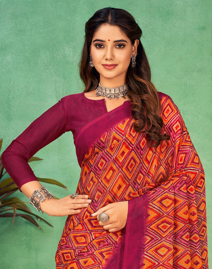 Dark Pink Chiffon Printed Saree