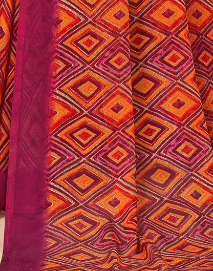 Dark Pink Chiffon Printed Saree