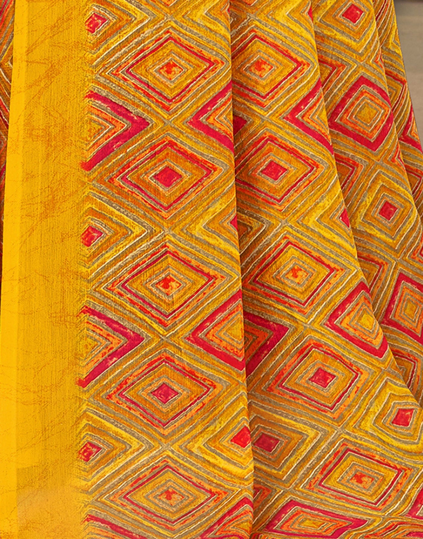 Mustard Yellow Chiffon Printed Saree