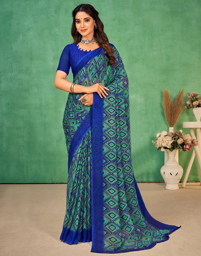 Blue Chiffon Printed Saree