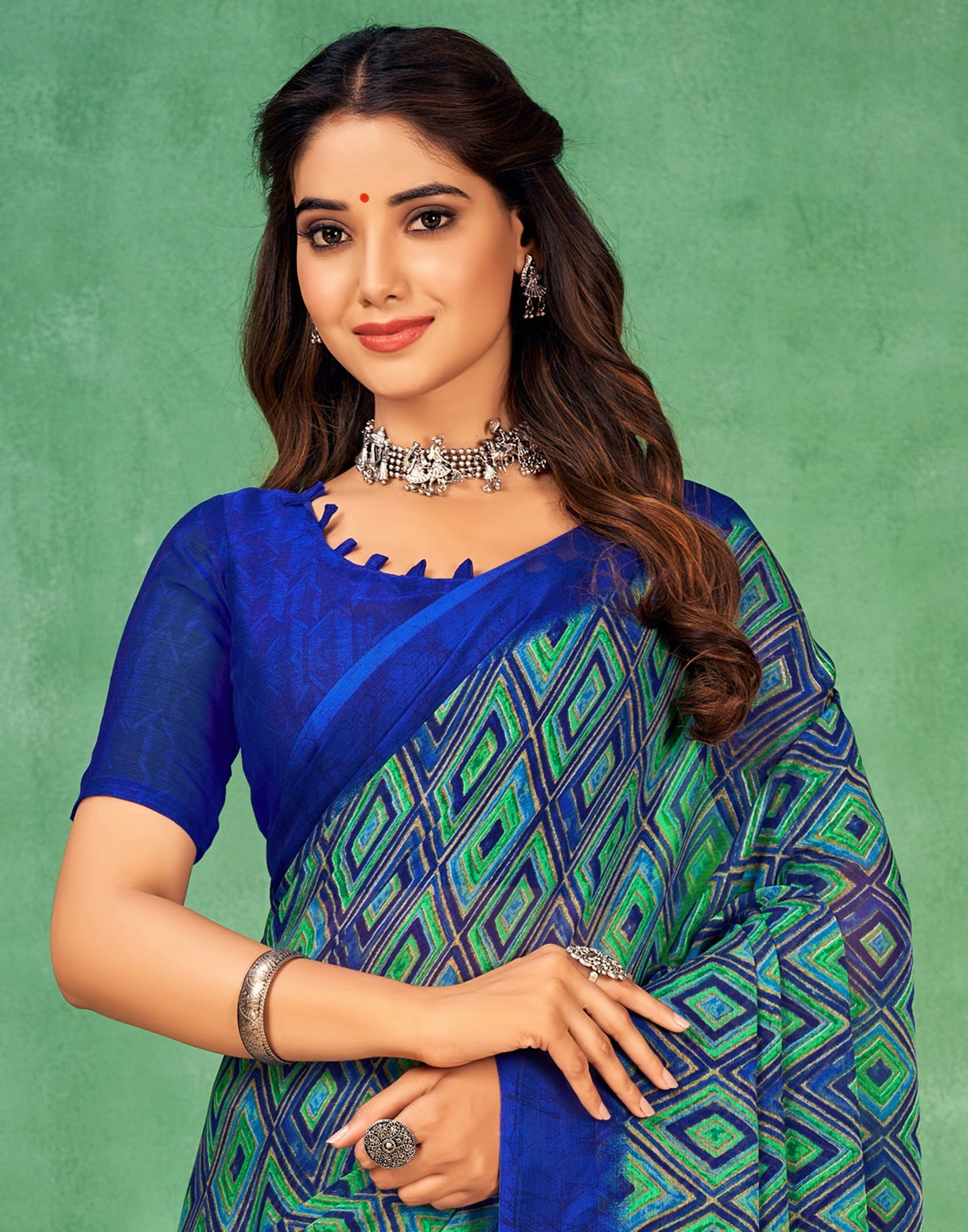 Blue Chiffon Printed Saree