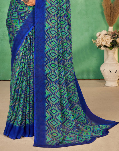 Blue Chiffon Printed Saree